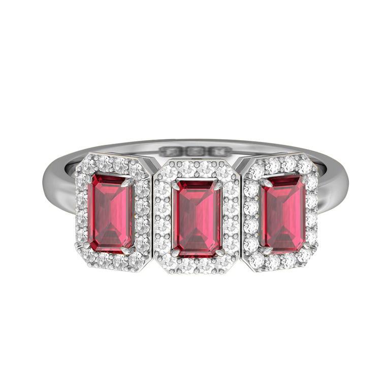 Garland Emerald Ruby 18K White Gold Ring