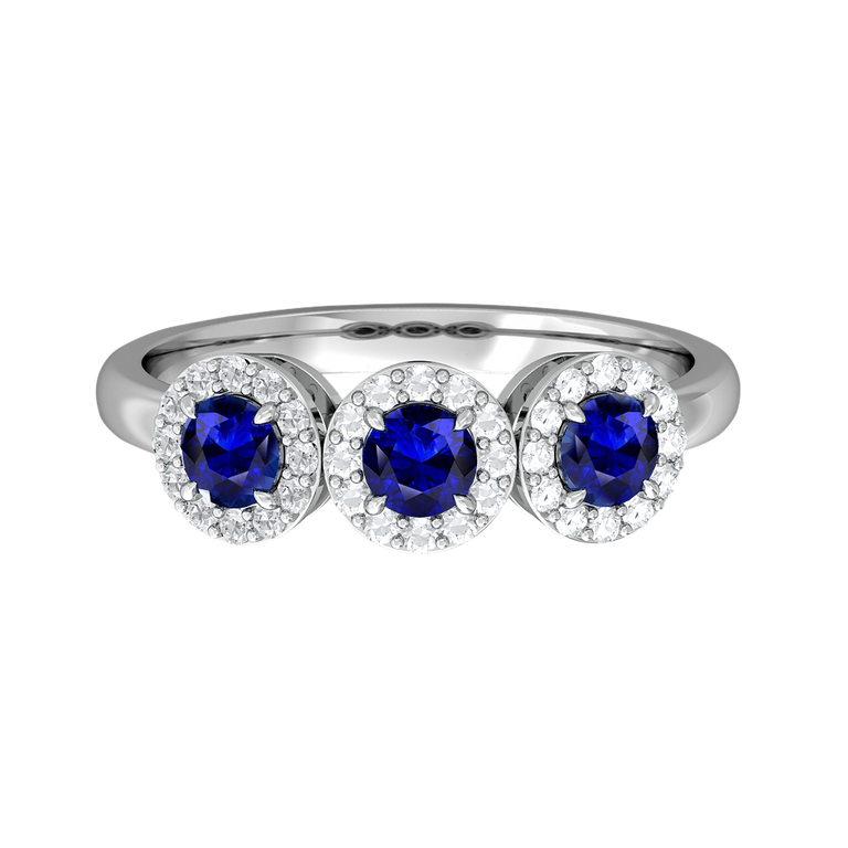 Garland Round Blue Sapphire 18K White Gold Ring