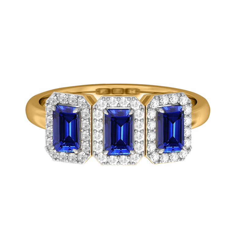 Garland Emerald Blue Sapphire 18K Yellow Gold Ring