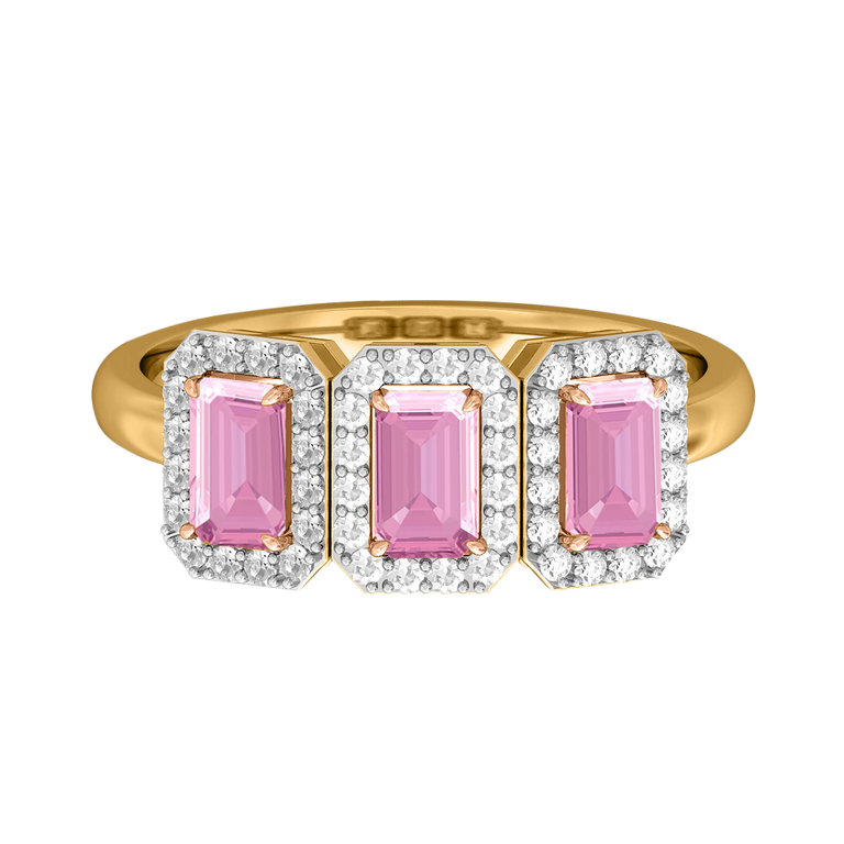 Garland Emerald Pink Sapphire 18K Yellow Gold Ring