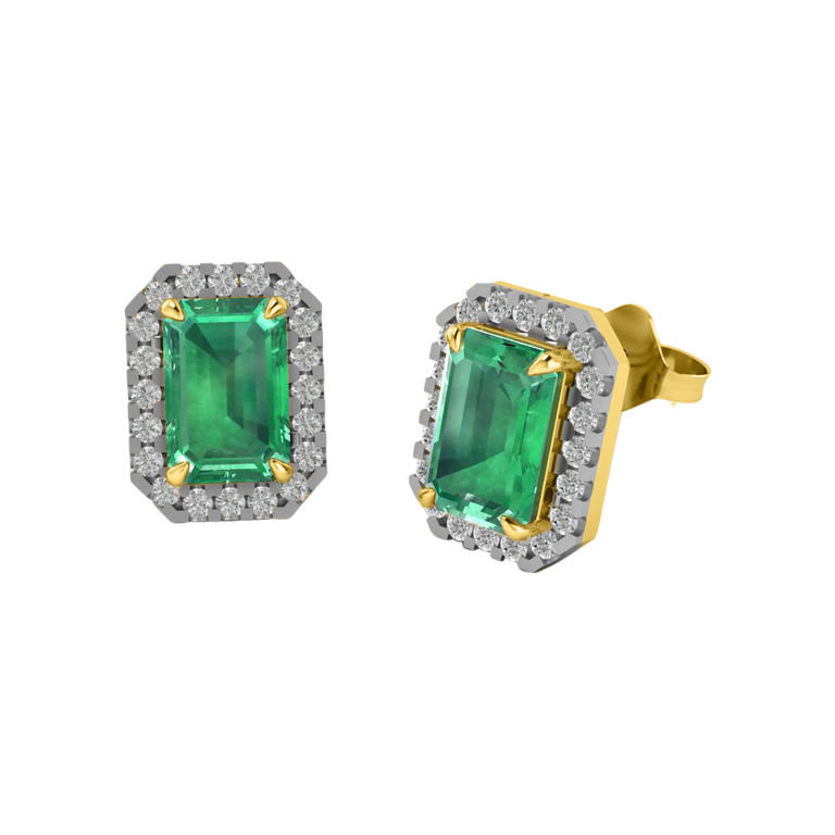 Halo Stud Emerald Emerald 18K Yellow Gold Earrings