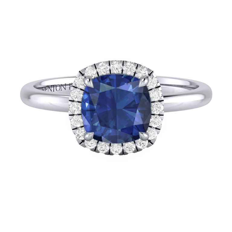 Halo Cushion Blue Sapphire Platinum Ring