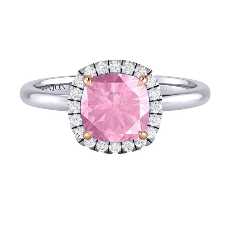 Halo Cushion Pink Sapphire Platinum Ring
