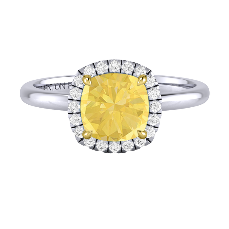 Halo Cushion Yellow Sapphire Platinum Ring