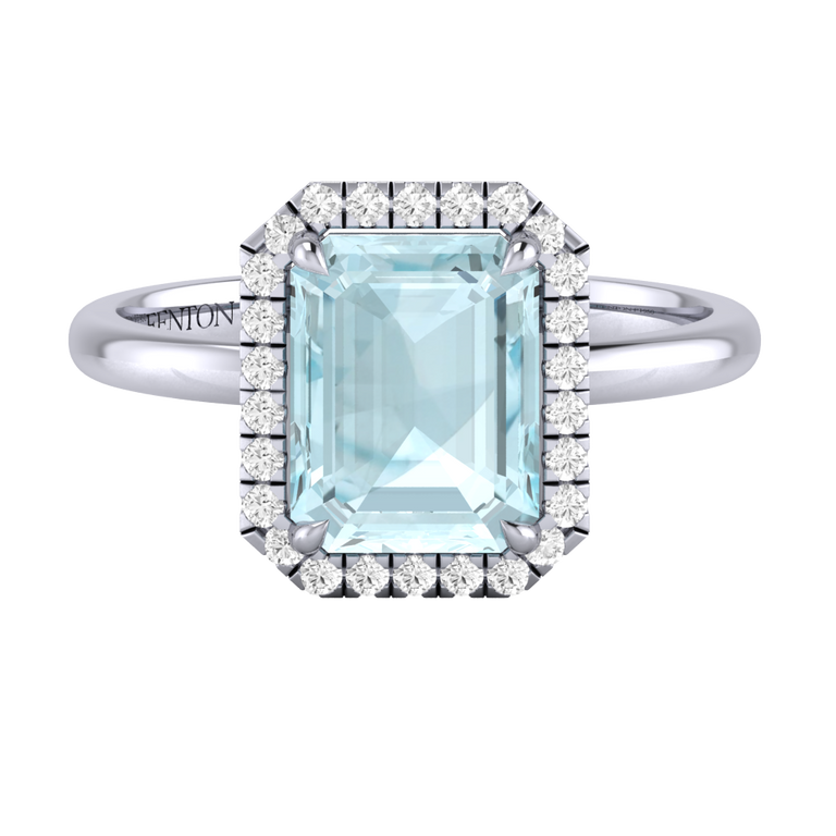 Halo Emerald Aquamarine Platinum Ring