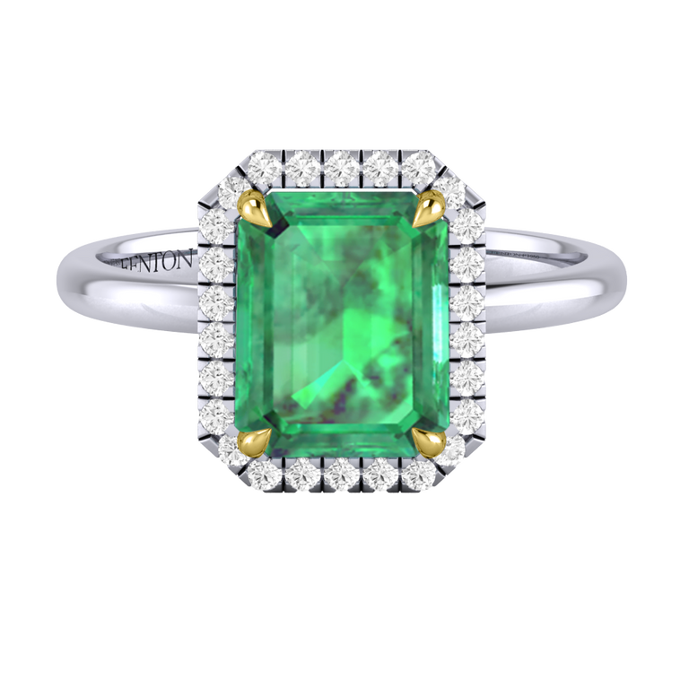Halo Emerald Emerald Platinum Ring