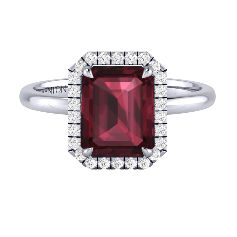 Halo Emerald Garnet Platinum Ring
