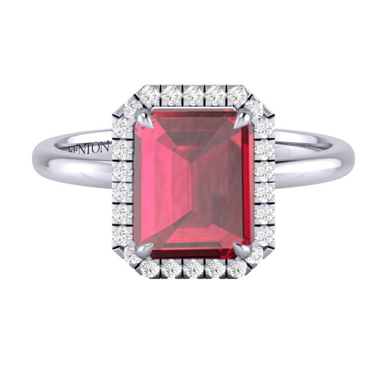 Halo Emerald Ruby Platinum Ring
