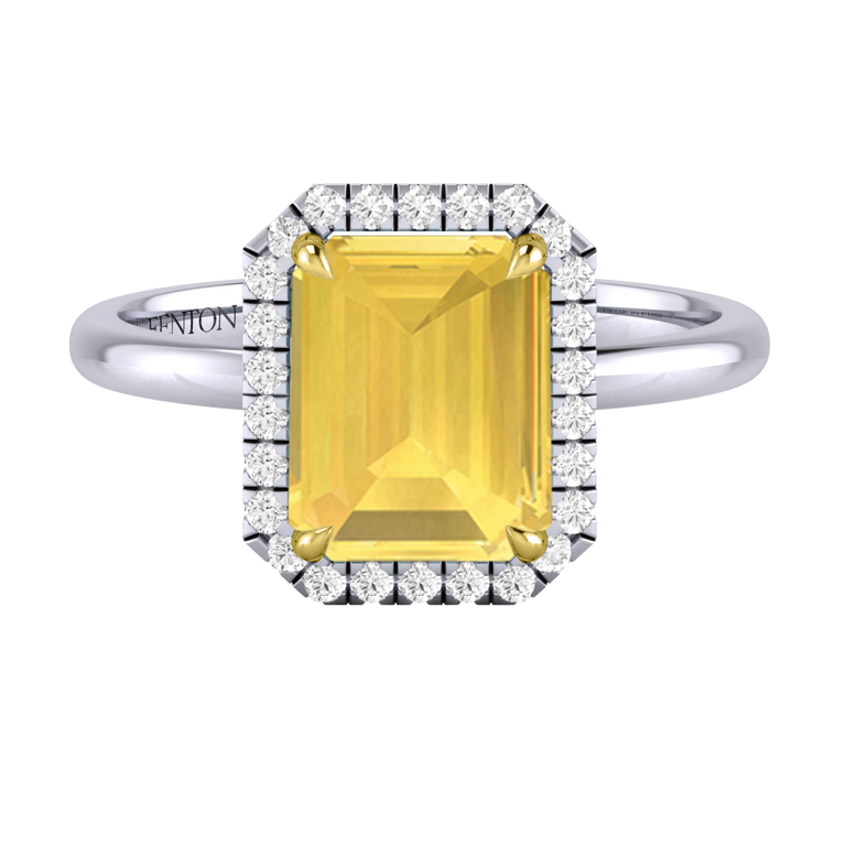 Halo Emerald Yellow Sapphire Platinum Ring
