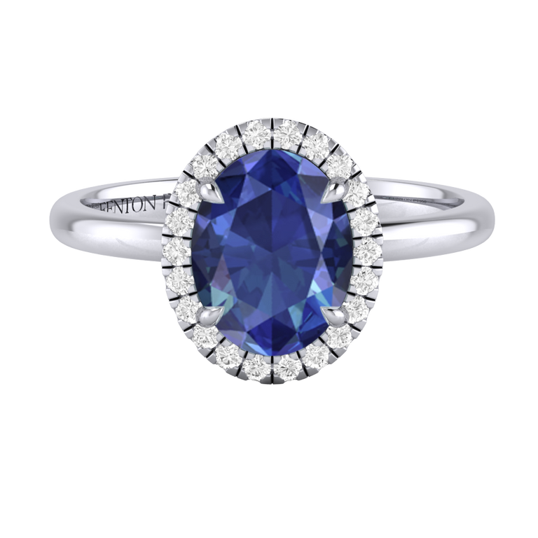 Halo Oval Blue Sapphire Platinum Ring