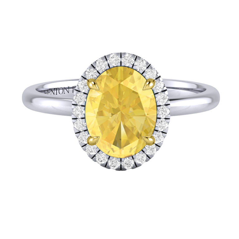 Halo Oval Yellow Sapphire Platinum Ring