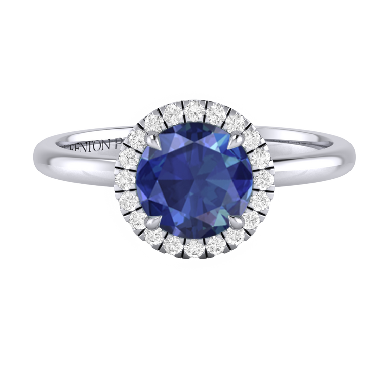 Halo Round Blue Sapphire Platinum Ring