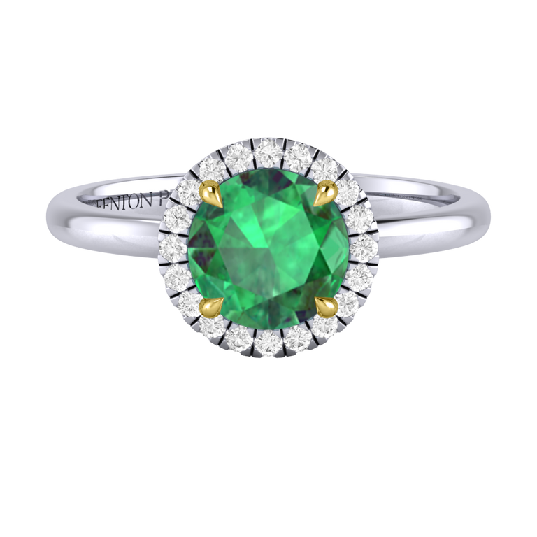 Halo Round Emerald Platinum Ring