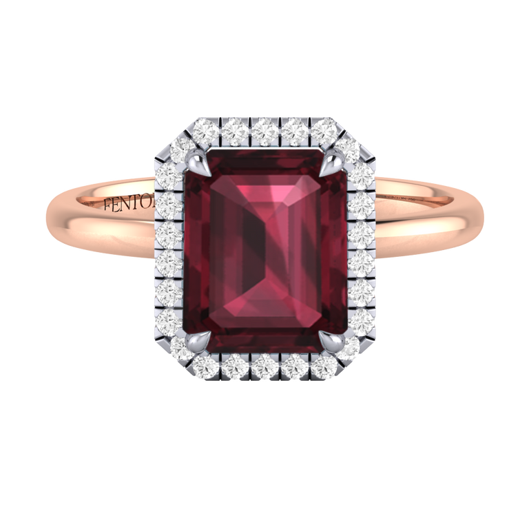 Halo Emerald Garnet 18K Rose Gold Ring