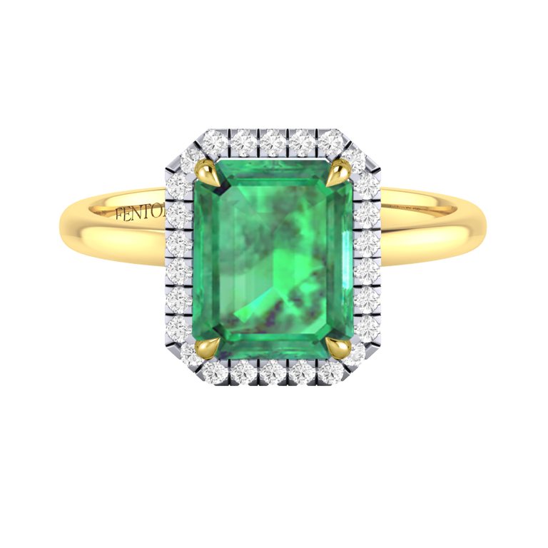 Halo Emerald Emerald 18K Yellow Gold Ring
