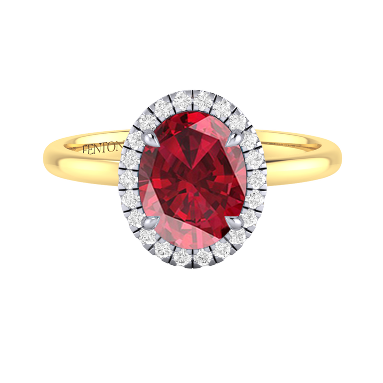 Halo Oval Ruby 18K Yellow Gold Ring