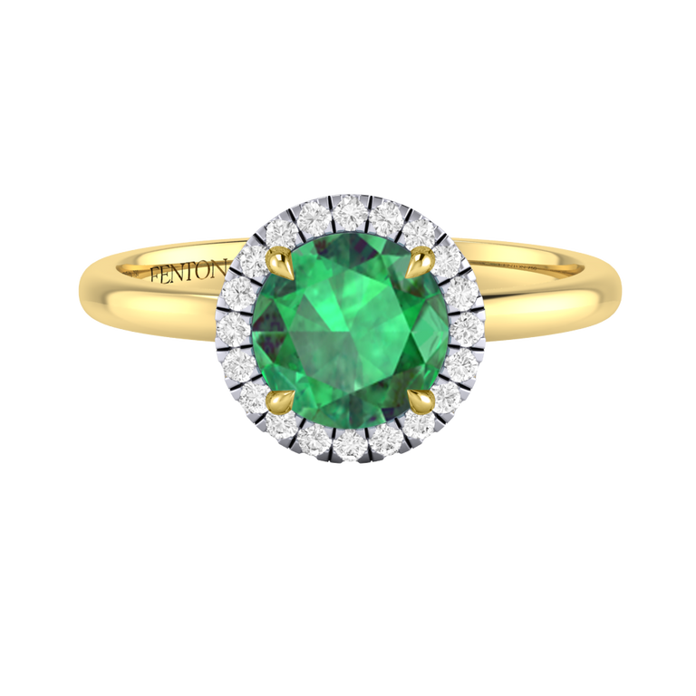 Halo Round Emerald 18K Yellow Gold Ring