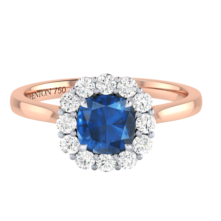 Mayfair Cushion Blue Sapphire 18K Rose Gold Ring
