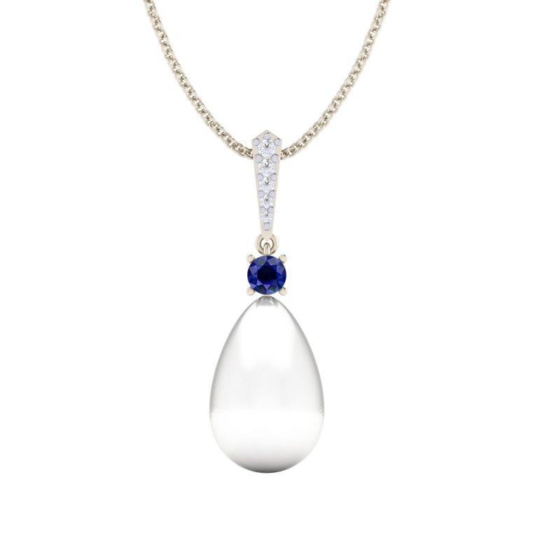 Classic Pearl and Blue Sapphire Drop Necklace