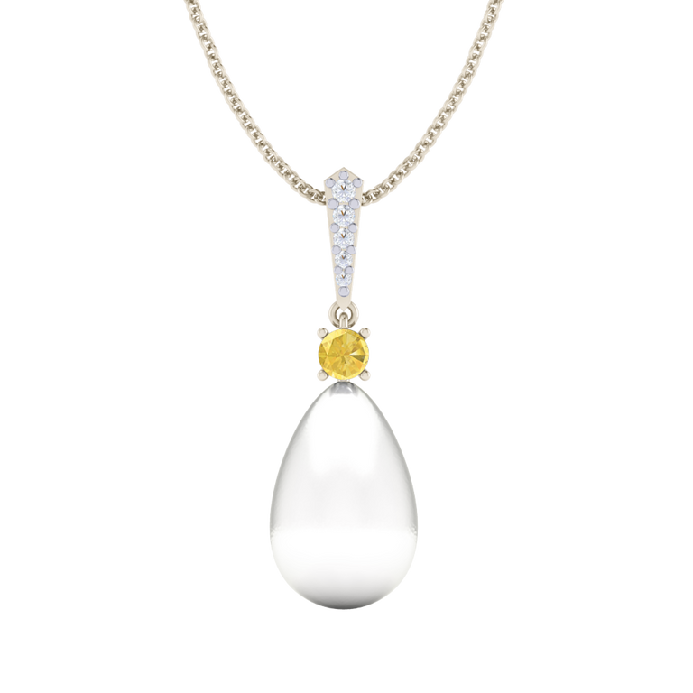 Classic Pearl and Yellow Sapphire Drop Necklace