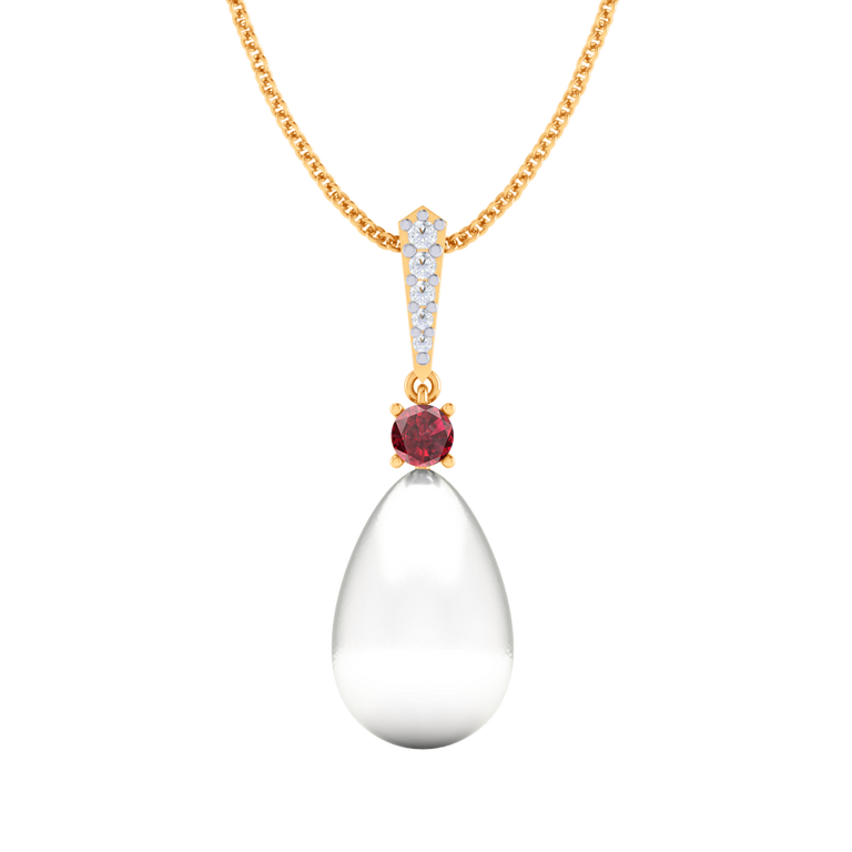 Classic Pearl and Ruby Drop Necklace