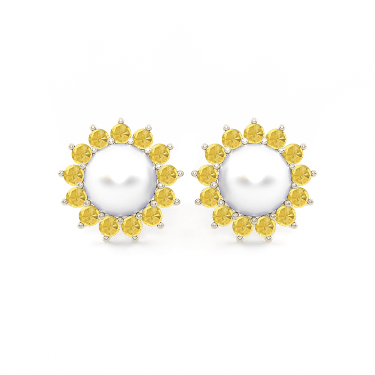 Classic Pearl and Yellow Sapphire Studs