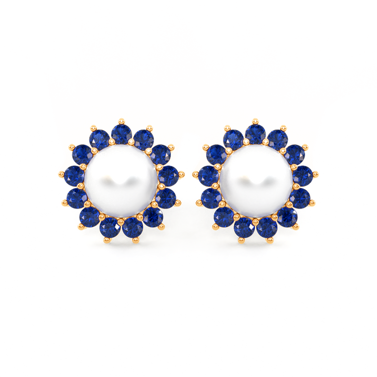 Classic Pearl and Blue Sapphire Studs