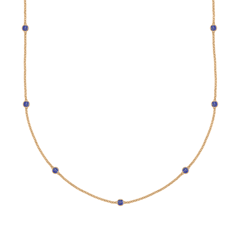 Seven Stone Bezel Blue Sapphire Necklace