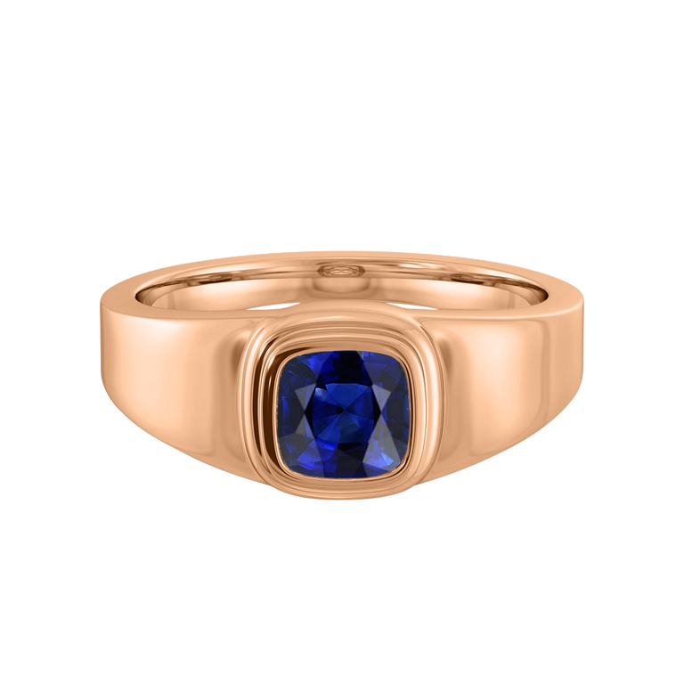Signet Cushion Blue Sapphire 18K Rose Gold Ring