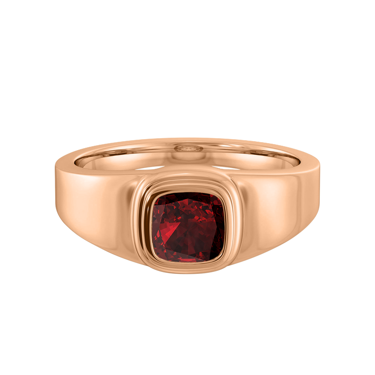 Signet Cushion Garnet 18K Rose Gold Ring