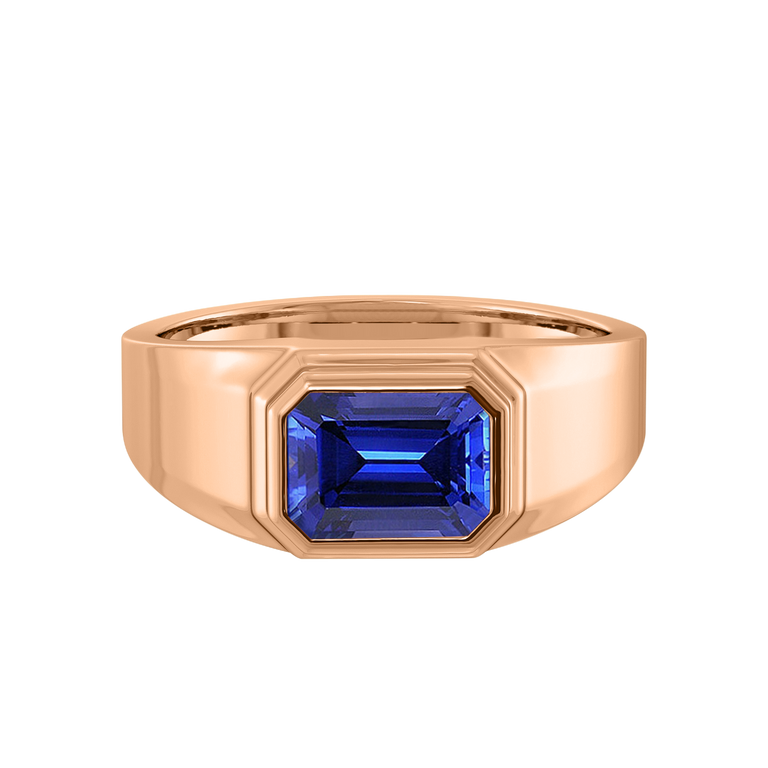 Signet Emerald Blue Sapphire 18K Rose Gold Ring