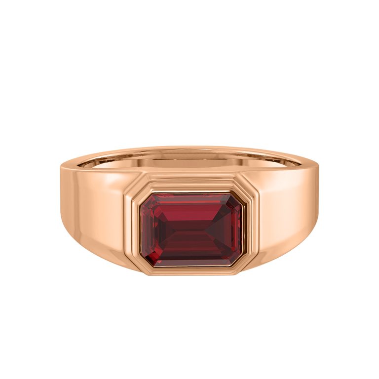 Signet Emerald Garnet 18K Rose Gold Ring