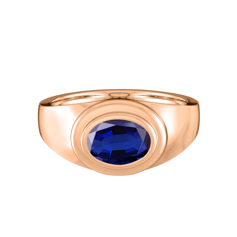 Signet Oval Blue Sapphire 18K Rose Gold Ring
