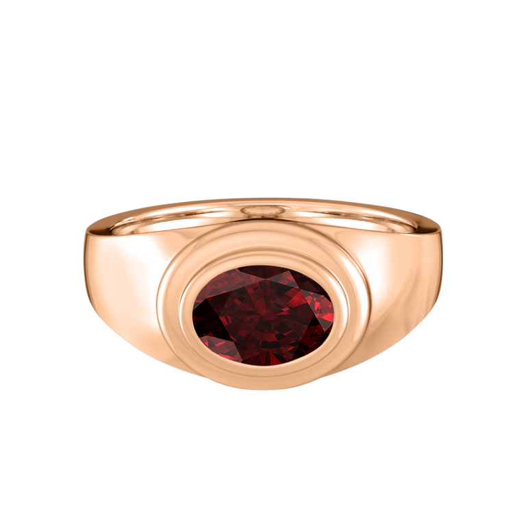 Signet Oval Garnet 18K Rose Gold Ring