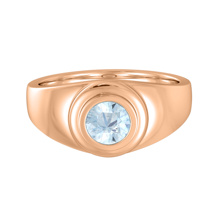 Signet Round Aquamarine 18K Rose Gold Ring