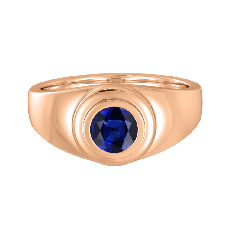 Signet Round Blue Sapphire 18K Rose Gold Ring