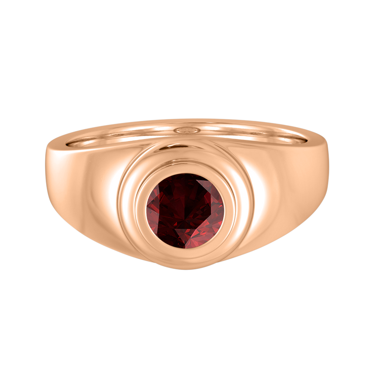 Signet Round Garnet 18K Rose Gold Ring