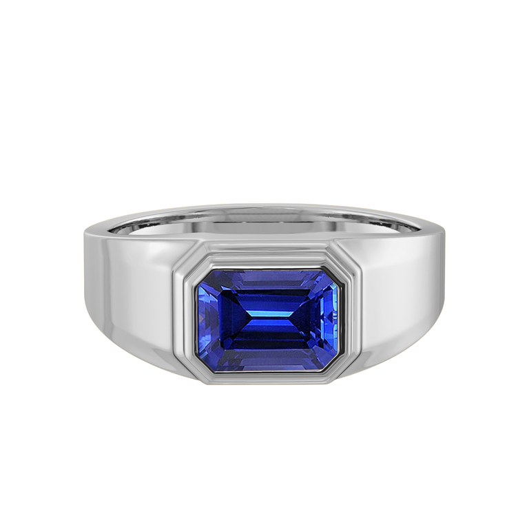 Signet Emerald Blue Sapphire 18K White Gold Ring