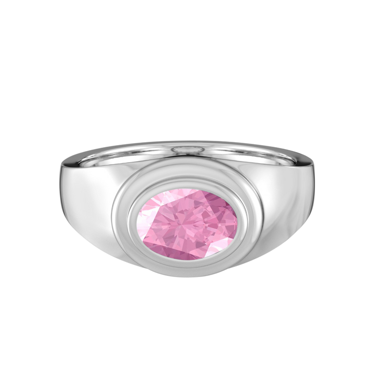 Signet Oval Pink Sapphire 18K White Gold Ring