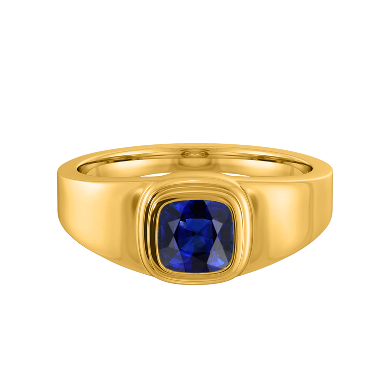Signet Cushion Blue Sapphire 18K Yellow Gold Ring