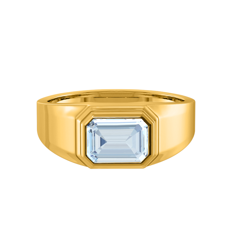 Signet Emerald Aquamarine 18K Yellow Gold Ring