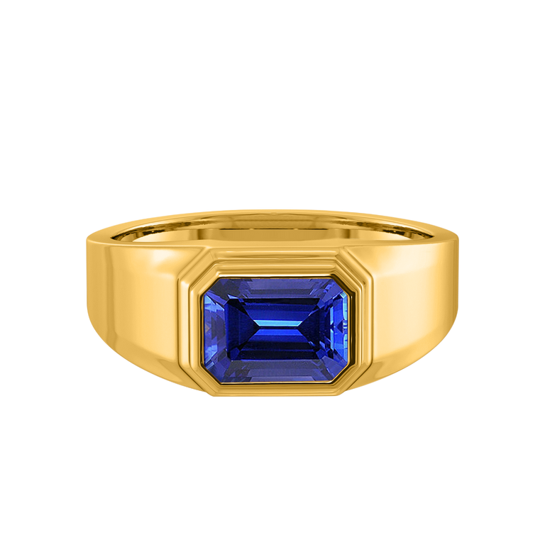 Signet Emerald Blue Sapphire 18K Yellow Gold Ring