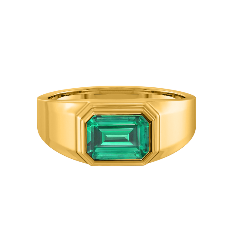 Signet Emerald Emerald 18K Yellow Gold Ring