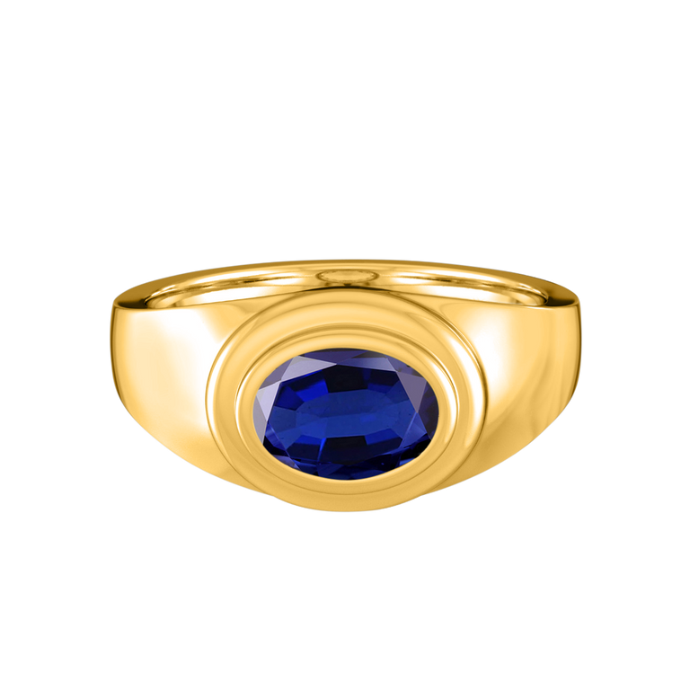 Signet Oval Blue Sapphire 18K Yellow Gold Ring