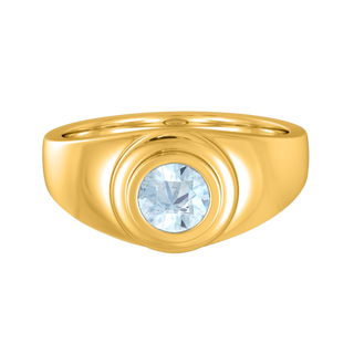 Signet Round Aquamarine 18K Yellow Gold Ring