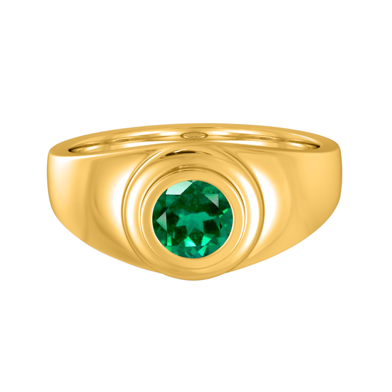 Signet Round Emerald 18K Yellow Gold Ring