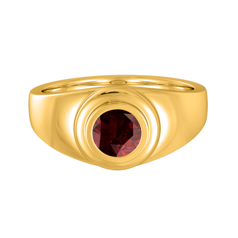Signet Round Garnet 18K Yellow Gold Ring