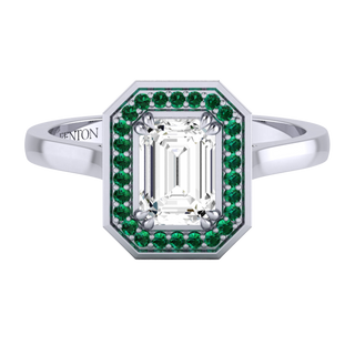 Solar Diamond Deco Emerald Cut Diamond and Emerald Platinum Ring