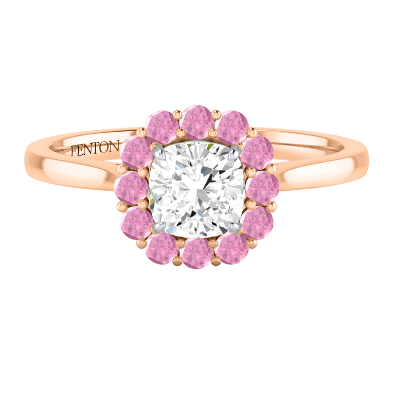 Solar Diamond Mayfair Cushion Cut Diamond and Pink Sapphire 18k Rose Gold Ring