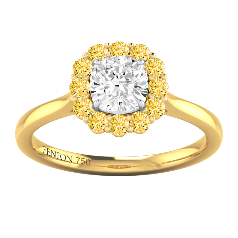 Treasure Box Solar Diamond Mayfair Cushion Yellow Sapphire 18k Yellow Gold 1ct
